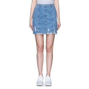 Public School Gil Edgar Distressed Denim Skirt in Indigo Blue